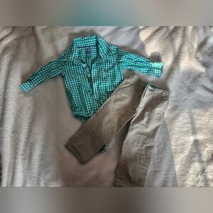 GAP Teal Checkered Shirt and Khaki Pants Set